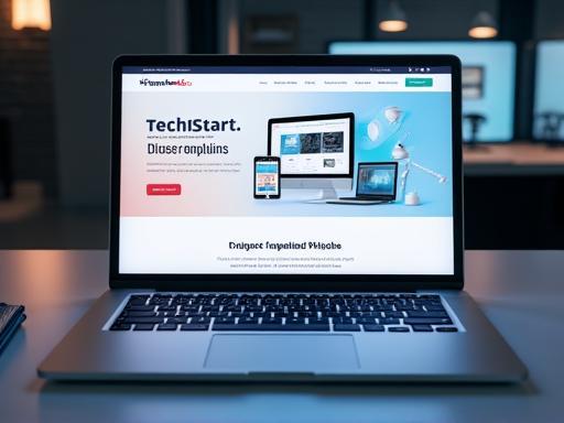 Mockup of the TechStart Solutions website designed by RekaVista Design, displayed on a laptop screen.