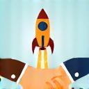 Launch and Support icon with rocket and handshake
